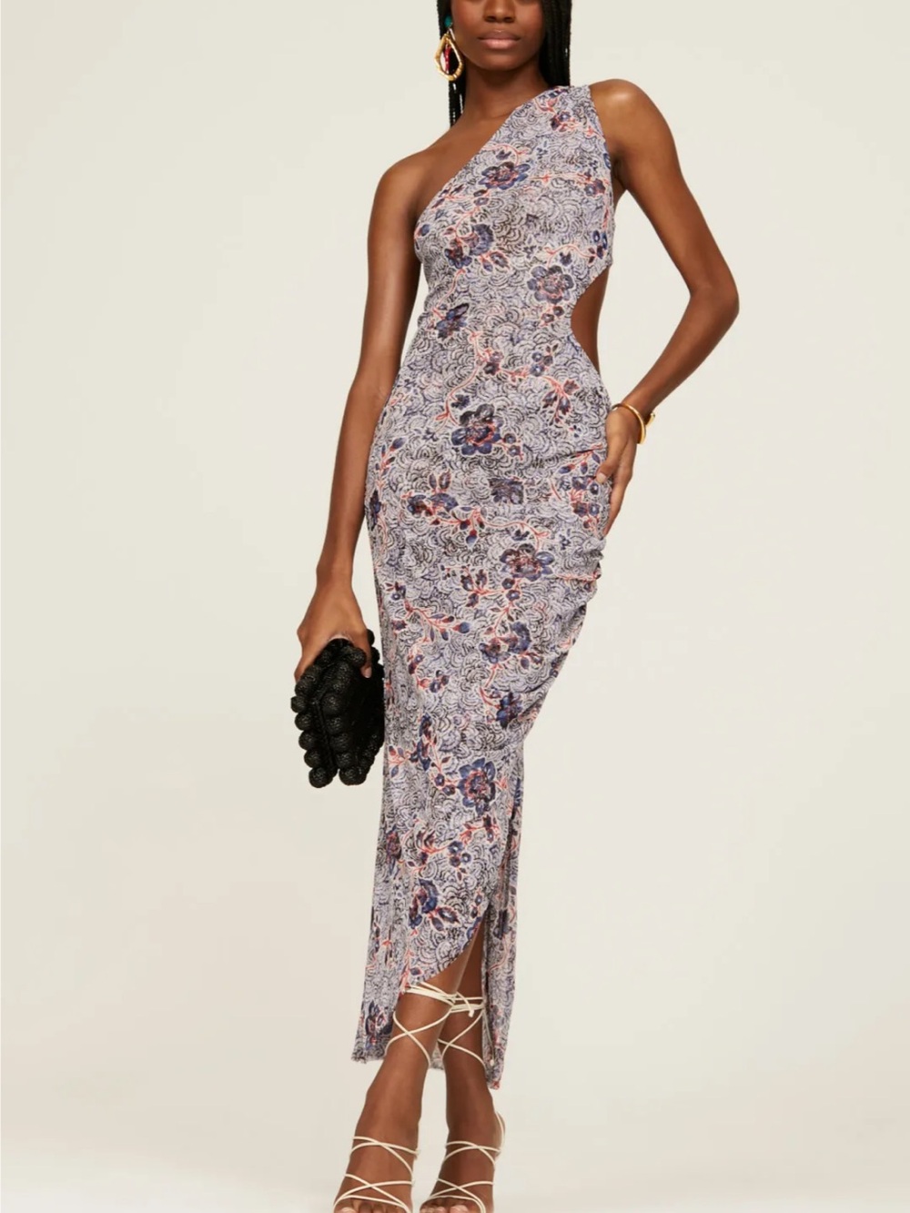 NWOT MISA Los Angeles Aries Floral Mesh One Shoulder Dress XS